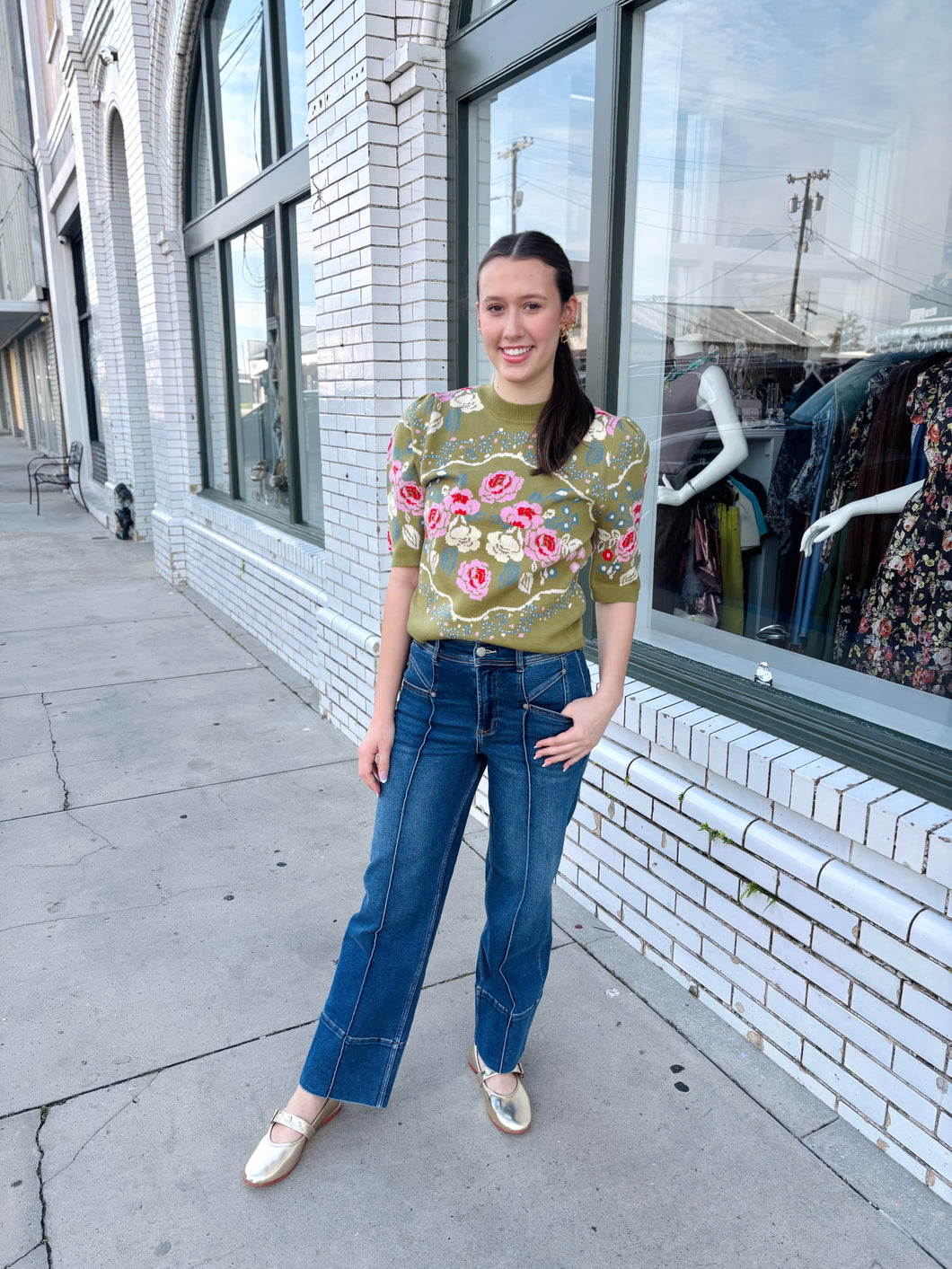 The Bella Bloom Knit Top-Olive