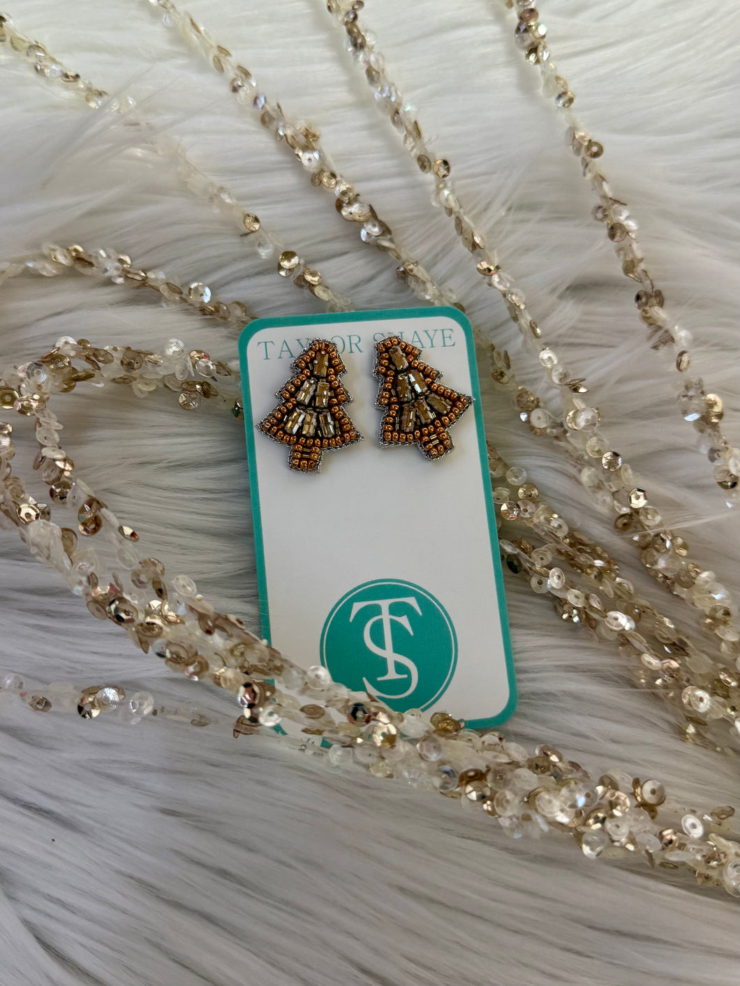 Beaded Christmas Tree Stud-Rose Gold