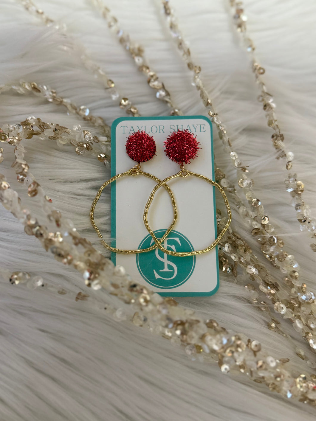 Glitter Top Hoops - Red