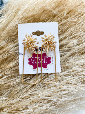 Gold Starburst Rectangle Earrings