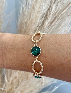 Crystal with Textured Gold Chain Bracelet