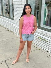 Load image into Gallery viewer, Pink Daisies Eyelet Top