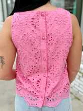 Load image into Gallery viewer, Pink Daisies Eyelet Top