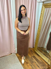Load image into Gallery viewer, The Chic and Soft Suede Midi Skirt-Brown