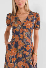 Load image into Gallery viewer, Eliza Rust Floral Puff Sleeve Midi