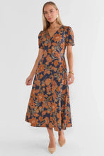 Load image into Gallery viewer, Eliza Rust Floral Puff Sleeve Midi
