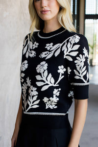 The Bella Bloom Knit Top-Black