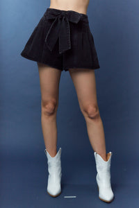 Tied and True Black Denim Shorts