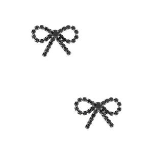 Black Rhinestone Bow Stud Earrings
