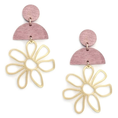 Blush Half Moon and Gold Flower Earring