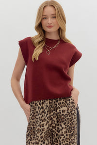 The Short Story Knit Top-Burgundy