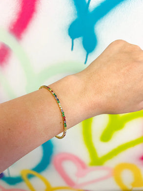 Dainty CZ Adjustable Bracelet-Rainbow
