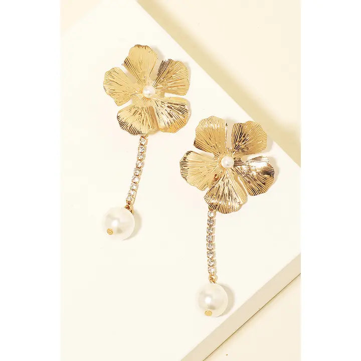 Flower Rhinestone Dangle Earrings