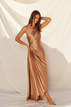 Load image into Gallery viewer, Olympia Asymmetrical Pleated Maxi Dress-Golden Sand