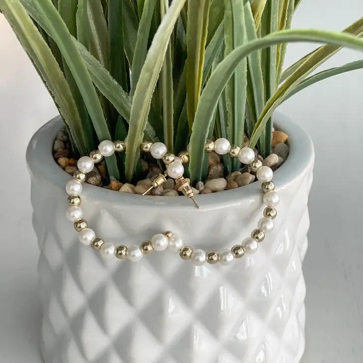 Golden Shimmer Pearl Hoops
