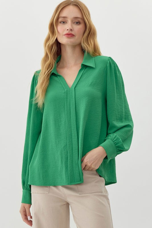 Emerald Elegance Collared Top