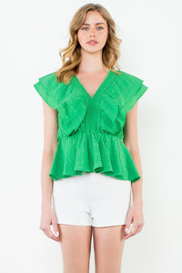 Happy Hour Green Peplum Top