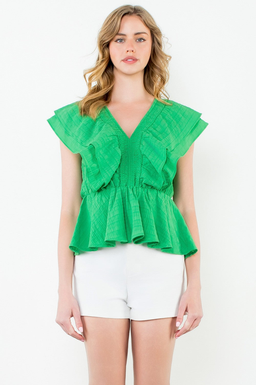 Happy Hour Green Peplum Top