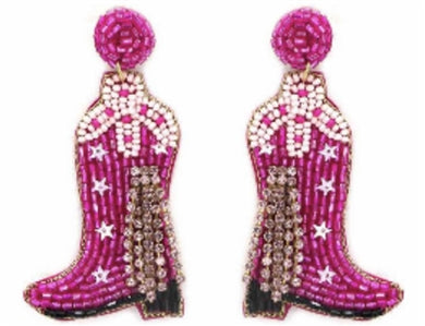 Hot Pink Cowboy Boot Beaded Earring