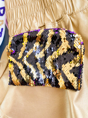 GLEAUX Girl Sequin Tiger Stripe Pouch