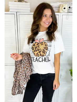 Leopard Glitter Apple Teacher T-Shirt