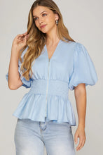 Load image into Gallery viewer, Fresh Start Peplum Top - Blue