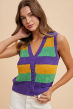 Load image into Gallery viewer, Mardi Gras Color Block Sweater Vest