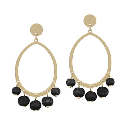 Open Gold Circle with Black Wood Beaded Earring