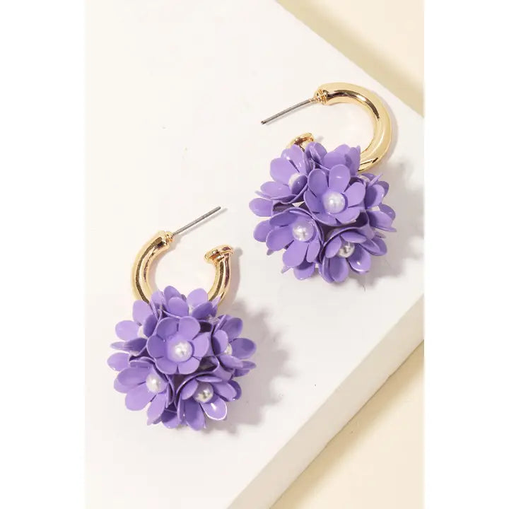 Flower Cluster Hoop Earrings