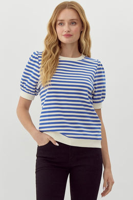 Straight and Stylish Blue Stripes Knit Top