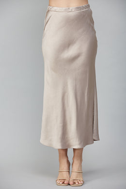 Season of Grace Silk Skirt- Taupe