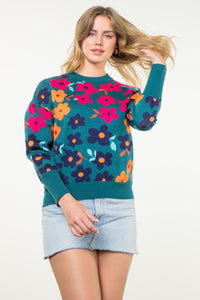 Love Like Flowers Sweater-Turquoise