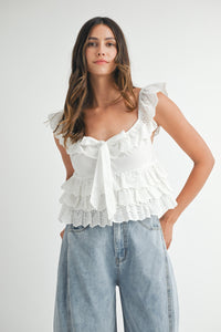 Walking on Sunshine Eyelet Top-White